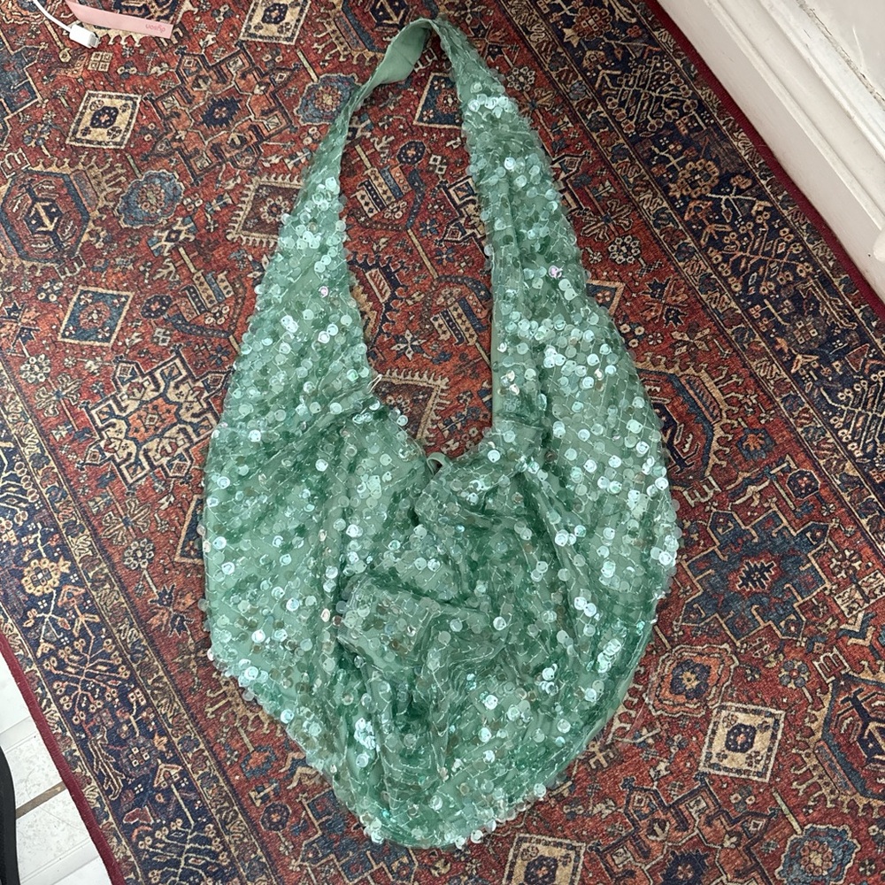 Peppermayo Green Sequin Cowl Neck Top